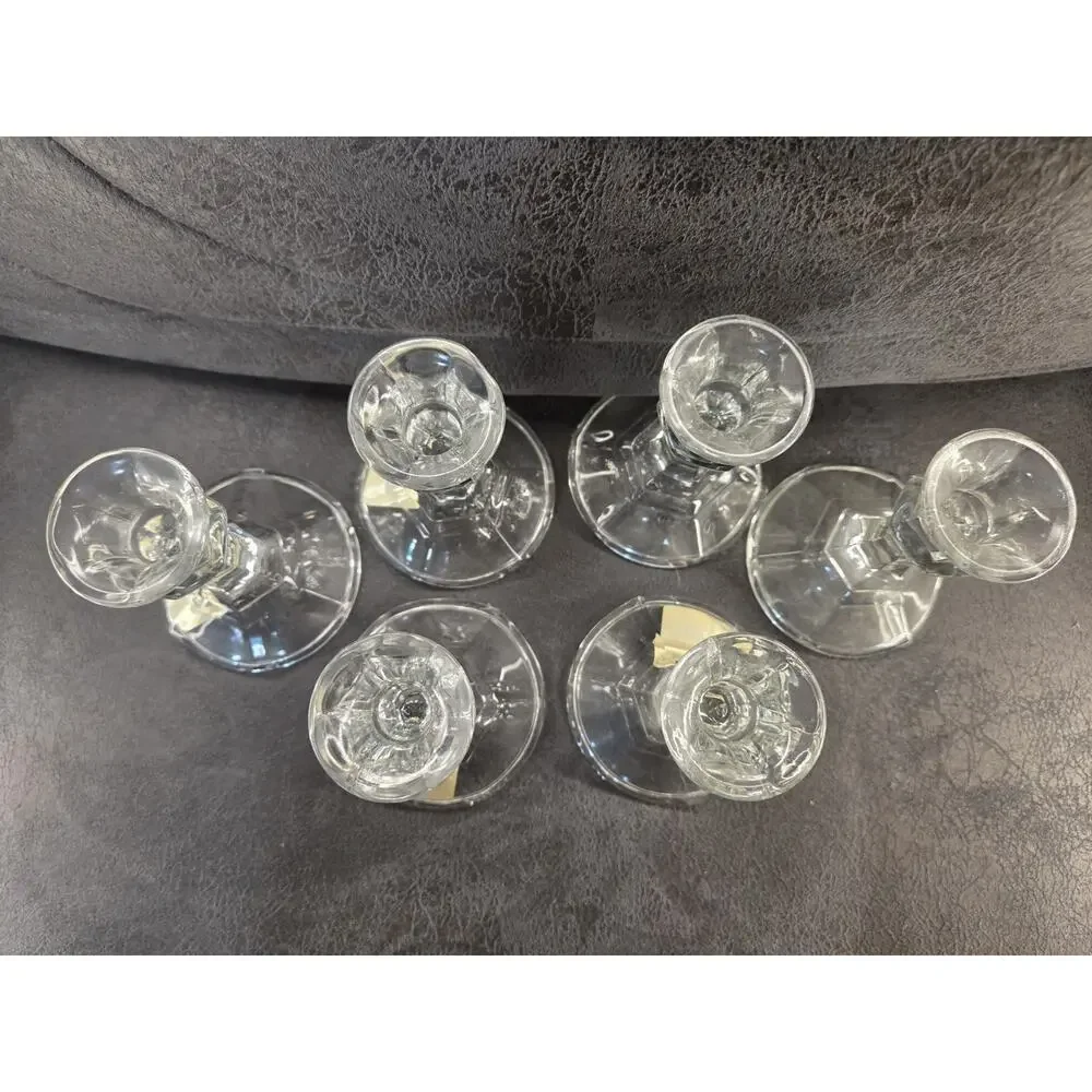 Libbey Crisa Glass Candlestick Holders Lot of 12 Aquamarine Blue Clear Taper